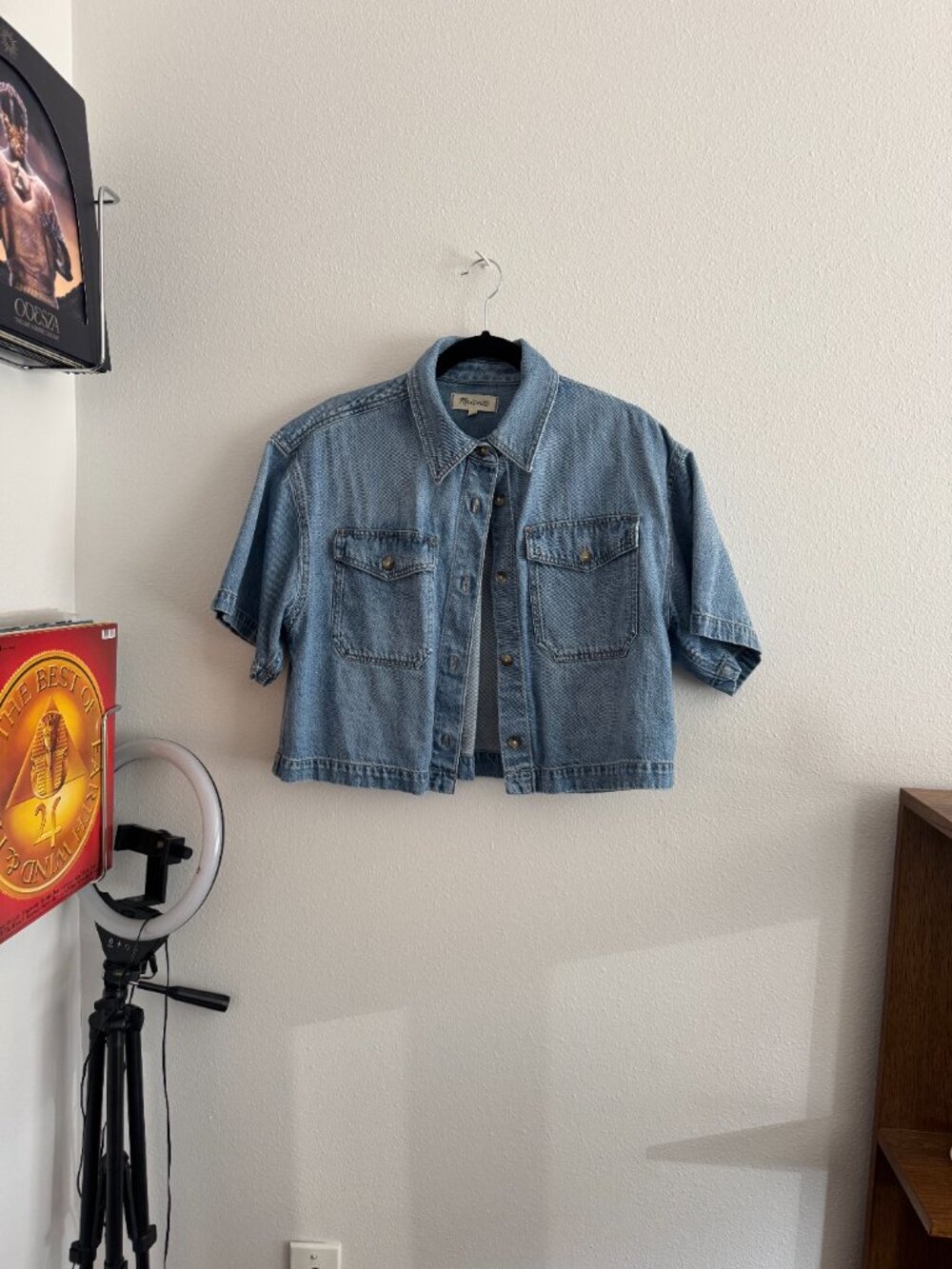 Madewell Boxy Crop Button-Up Shirt in Hallstead Wash